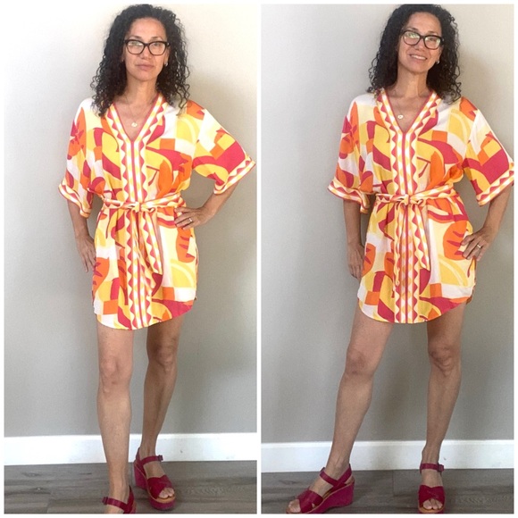 REBECCA VALLANCE Sorrento Short Waist-Tie Coverup Kimono Dress Size XS - Picture 4 of 13